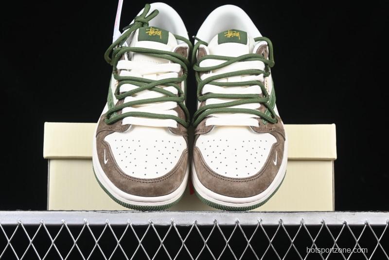 Nike Travis Scott x Fragment Design x Air Jordan 1 Low OG SP AJ1 Stussy Collaboration Suede Green Low Top Casual Sneakers - XS3186-202