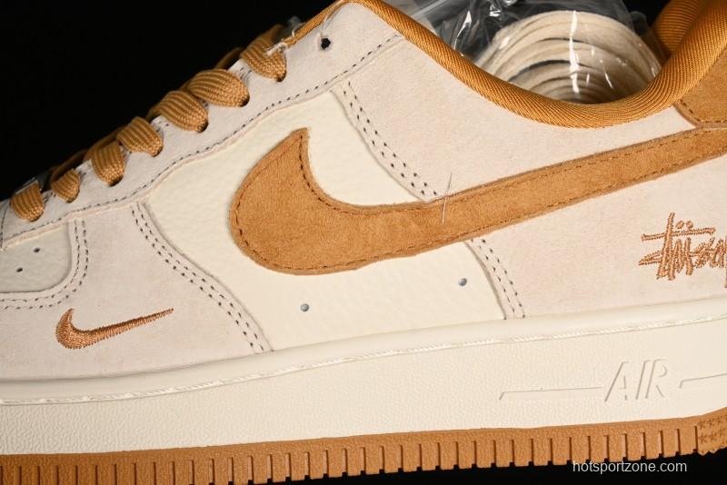 Nike Air Force 1 '07 Low Stussy Collaboration - Wheat Pig Leather Low-Top Casual Sneakers - HD1968-020