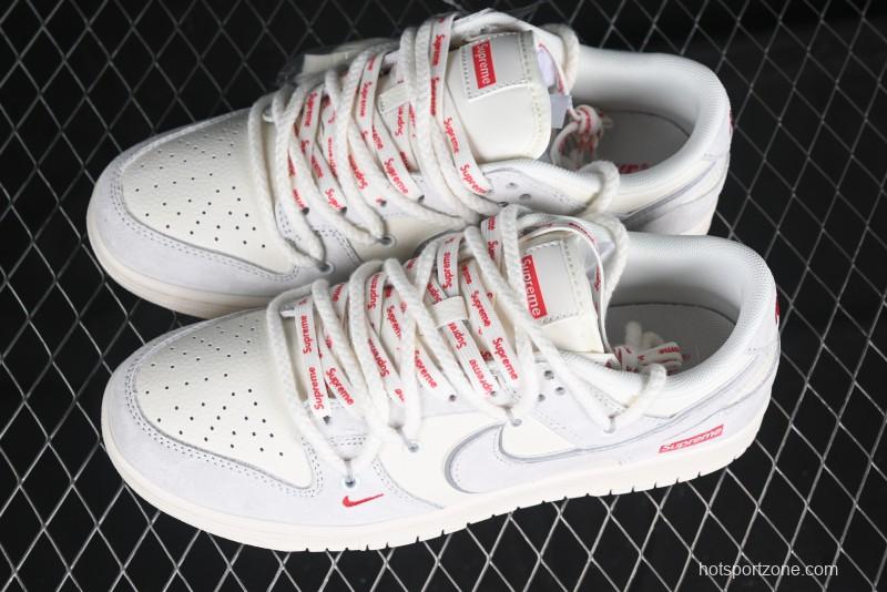 Nike SB Dunk Low Supreme Collaboration Light Gray Drawstring Anniversary High-End Custom Low-Top Casual Skate Shoes - XX3168-109