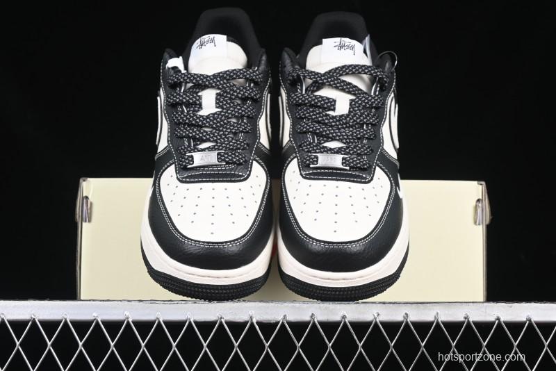 Nike Air Force 1 '07 Low Stussy Collaboration Black & White Swoosh Casual Sneakers - XZ6188-081