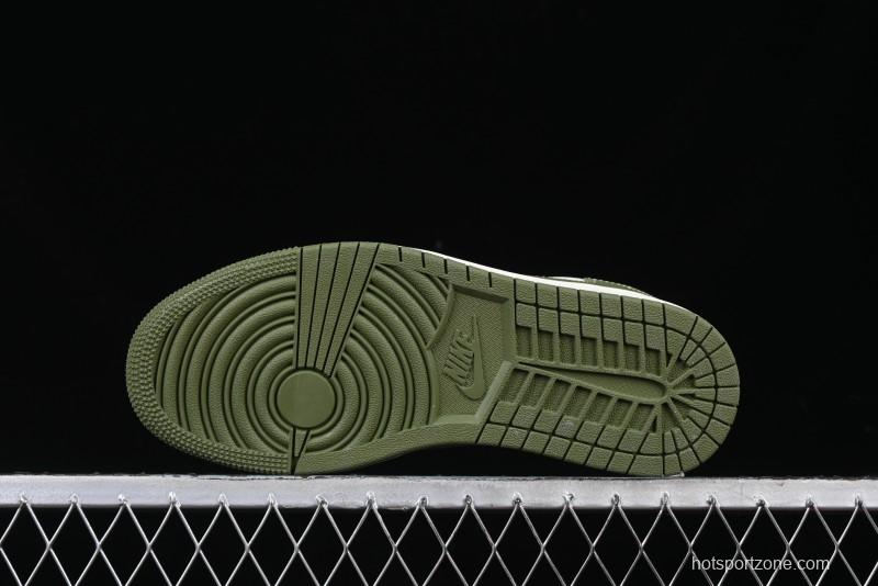 Nike Travis Scott x Fragment Design x Air Jordan 1 Low OG SP AJ1 Stussy Collaboration Bamboo Green Low-Top Casual Sneakers - BB1199-201