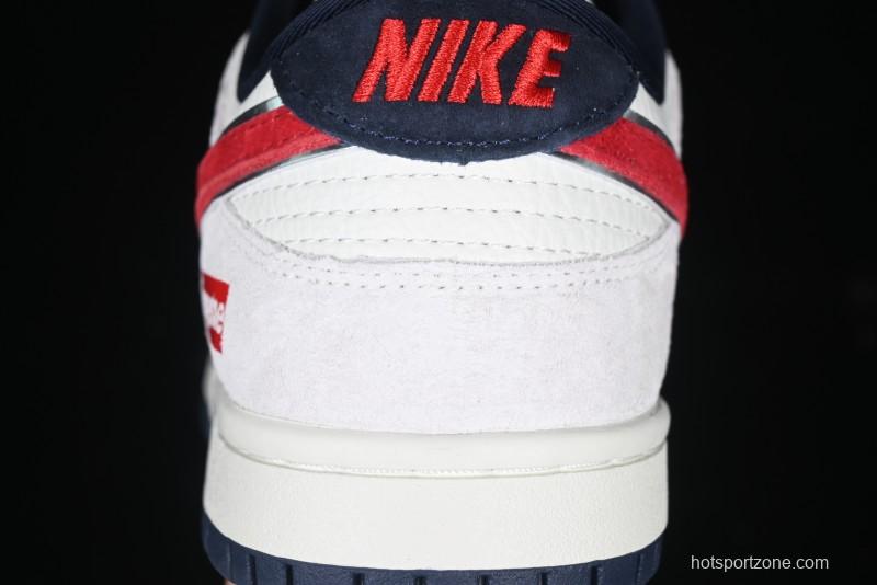 Nike SB Dunk Low Supreme Collaboration - Grey Pig Suede with Red Swoosh Anniversary Custom Edition Low-Top Casual Skate Shoes - CH8311-232