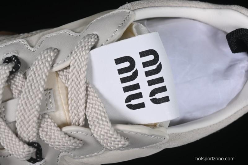 Miu Miu Suede Round Toe Lace-Up Women's Low-Top Casual Shoes in Beige - 99D4