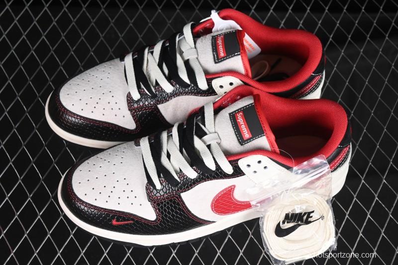 Nike SB Dunk Low Supreme Year of the Snake Limited Edition Red Black Snake Print Anniversary Custom Low-Top Casual Skate Shoes - XS1086-014