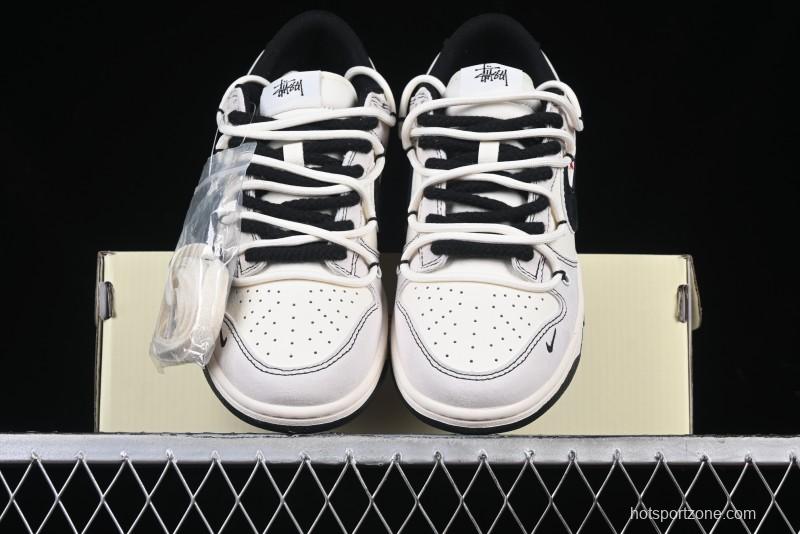 Nike SB Dunk Low Stussy Collaboration Anniversary Edition Lace-Up Beige Grey Black Swoosh Low-Top Casual Skate Shoes - YX5066-242