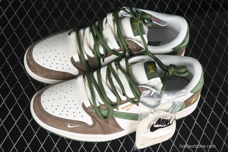 Nike Travis Scott x Fragment Design x Air Jordan 1 Low OG SP AJ1 Stussy Collaboration Suede Green Low Top Casual Sneakers - XS3186-202