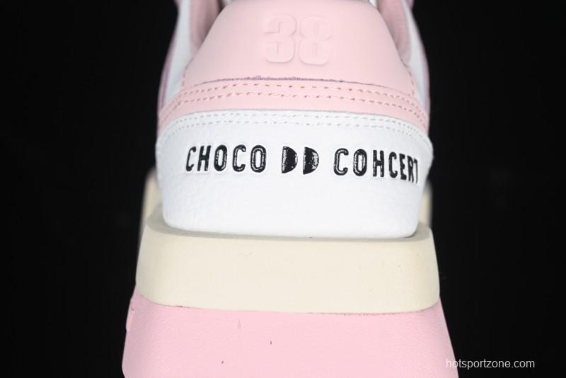 Choco Concert Leather Round Square Asymmetrical Fashion Sneakers White Pink - AJE5