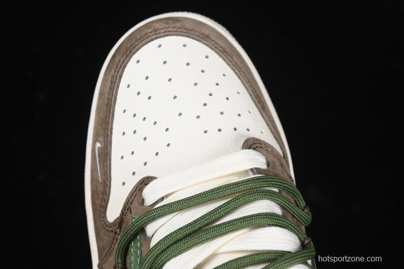 Nike Travis Scott x Fragment Design x Air Jordan 1 Low OG SP AJ1 Stussy Collaboration Suede Green Low Top Casual Sneakers - XS3186-202