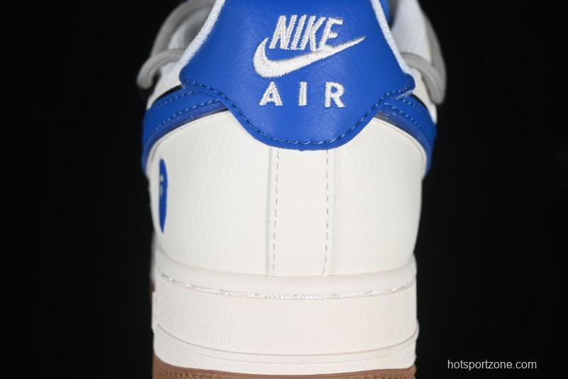 Nike Air Force 1 '07 Low Bape Collaboration Beige Blue Gum Pull Tab Casual Sneakers - SJ1198-112