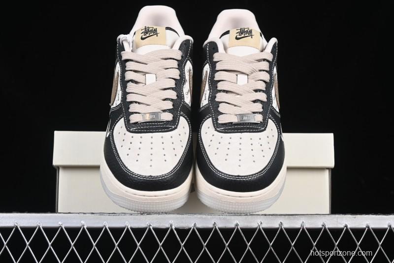 Nike Air Force 1 '07 Low Stussy Collaboration Black Leather & Gum Sole Low-Top Casual Sneakers - CH6336-519