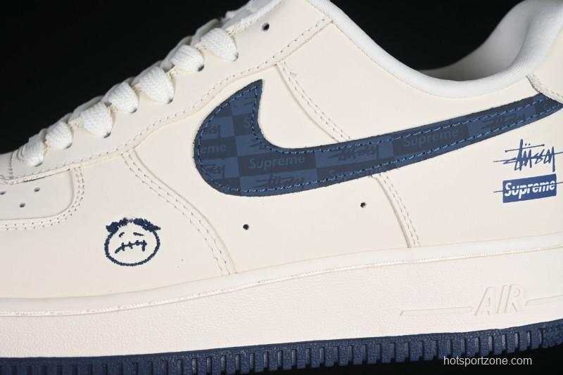 Nike Air Force 1 '07 Low Stussy Supreme Collaboration Checkerboard Beige Low-Top Casual Sneakers - DF0188-037