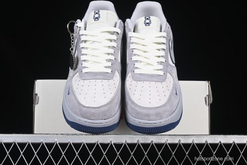 Nike Air Force 1 '07 Low Stussy Collaboration Grey Blue Pig Bear AF1 Low Top Casual Sneakers - DF0188-017