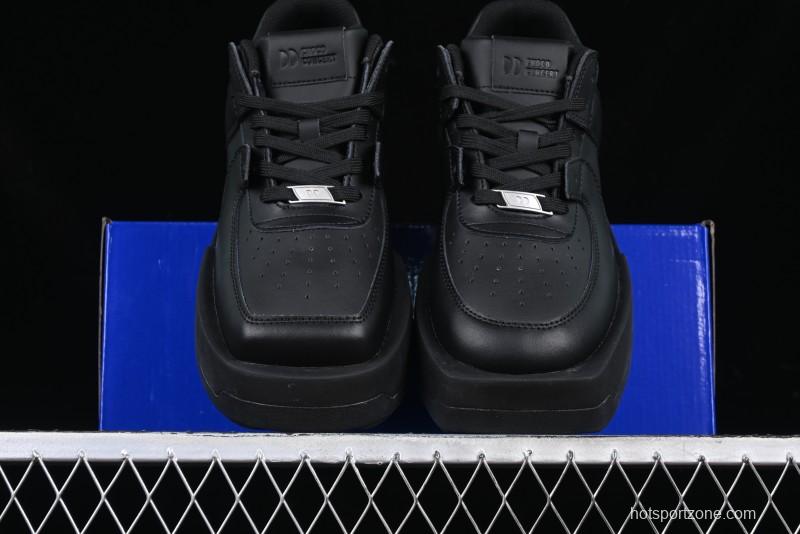 Choco Concert Leather Round Square Asymmetric Fashion Sneakers Black - AJE5