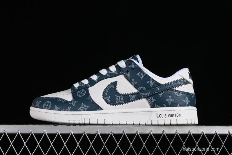 Nike SB Dunk Low LV Collaboration - Dark Blue Print Anniversary High-End Custom Low-Top Casual Sneakers - DQ1098-363