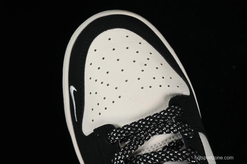 Nike SB Dunk Low Lightning Collaboration - Off White Black Colorway with Mini Swoosh Anniversary Custom Edition Low Top Casual Skate Shoes - XD1688-028