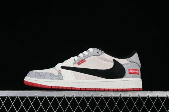Nike Travis Scott x Fragment Design x Air Jordan 1 Low OG SP AJ1 Supreme Collaboration Lucky Cloud New Year Red Low-Top Casual Sneakers - DM7866-078