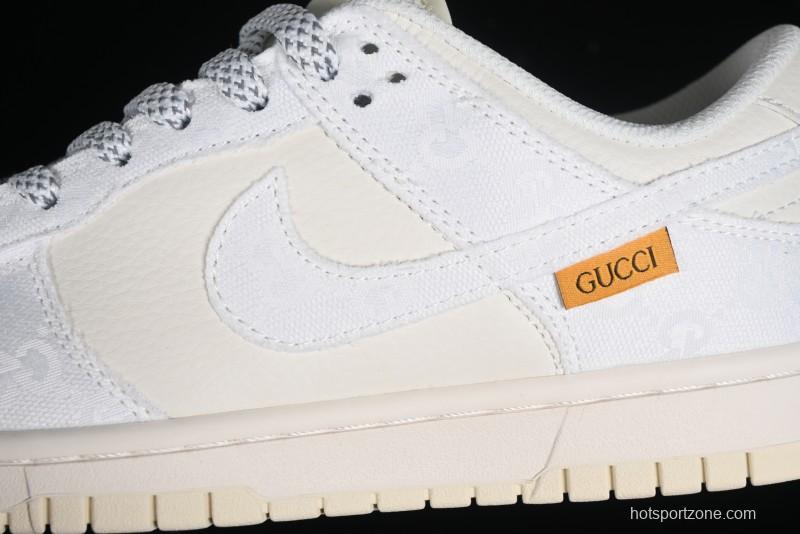 Nike SB Dunk Low Gucci Collaboration - Silver White Pattern Anniversary High-End Custom Low-Top Casual Sneakers BB9676-312