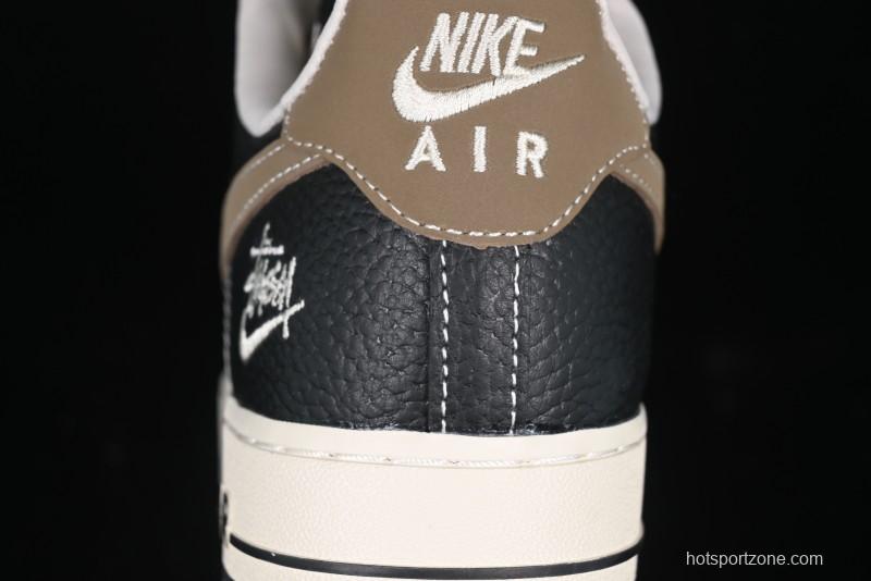 Nike Air Force 1 '07 Low Stussy Collaboration Black Leather & Gum Sole Low-Top Casual Sneakers - CH6336-519