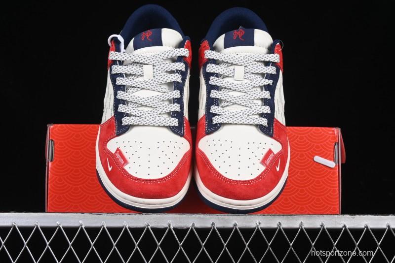 Nike SB Dunk Low Supreme Collaboration - China Red with 3D White Swoosh Anniversary Custom Low-Top Casual Sneakers - FC1688-209