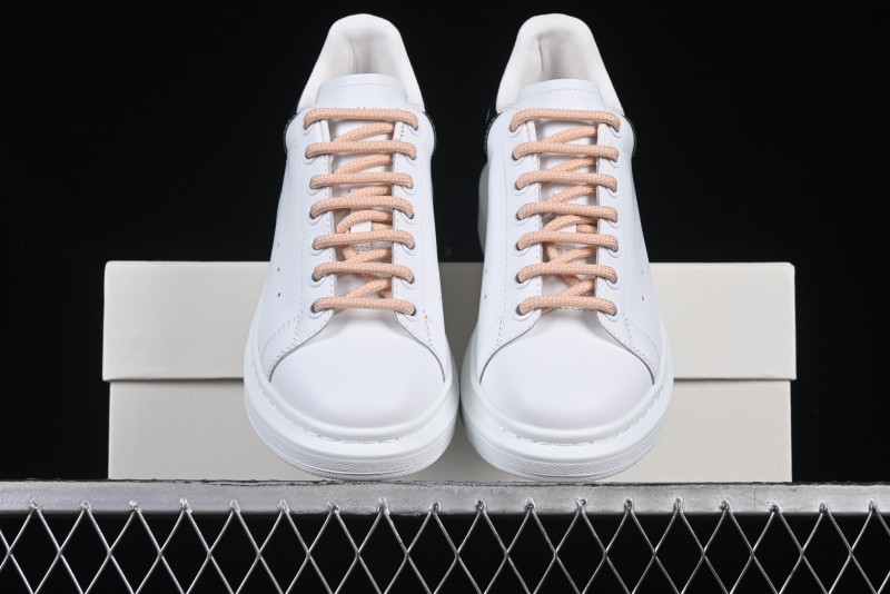 Alexander McQueen Oversized Sneakers with Mirror Silver Heel - White Leather Lace-Up Shoes