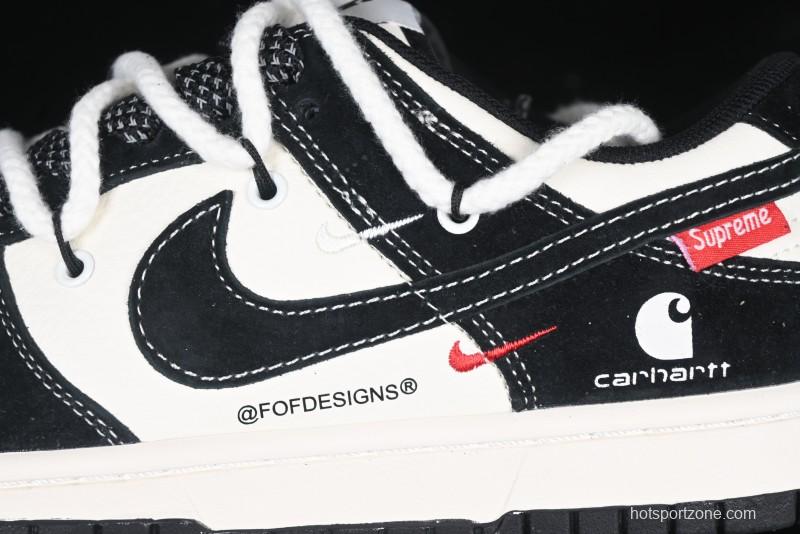 Nike SB Dunk Low Carhartt x Supreme Collaboration - Strap Black Hook Anniversary High-End Custom Low-Top Casual Skate Shoes - YX5066-237