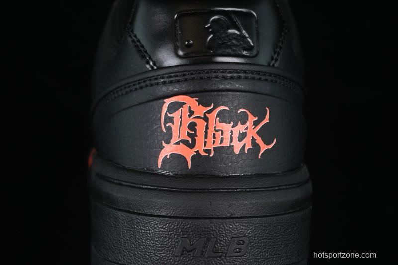 NY Yankees Black Leather Sneakers – Bold Orange Logo Edition