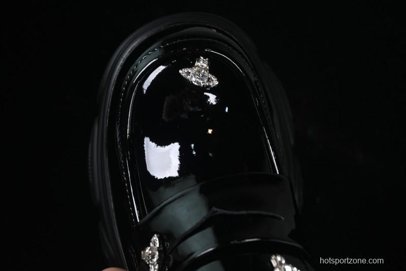 Black Patent Chunky Platform Loafers with Metal Embellishments