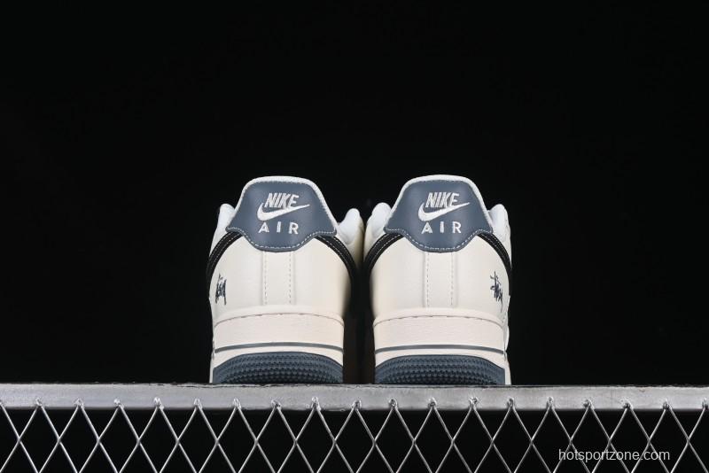 Nike Air Force 1 '07 Low Stussy Collaboration Grey Base Black Swoosh Casual Sneakers - XZ6188-761