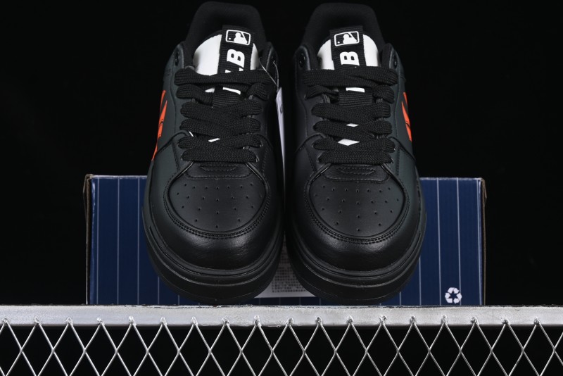 NY Yankees Black Leather Sneakers – Bold Orange Logo Edition