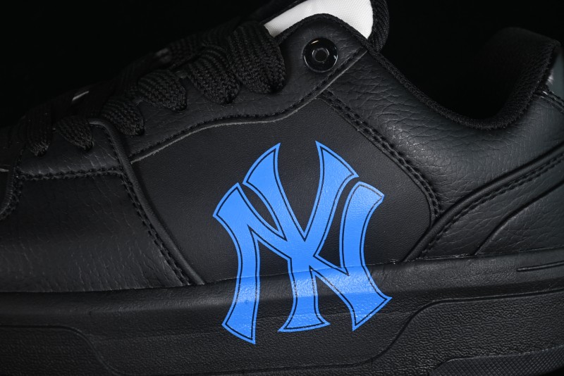 NY Yankees Black Leather Sneakers with Bold Blue Logo