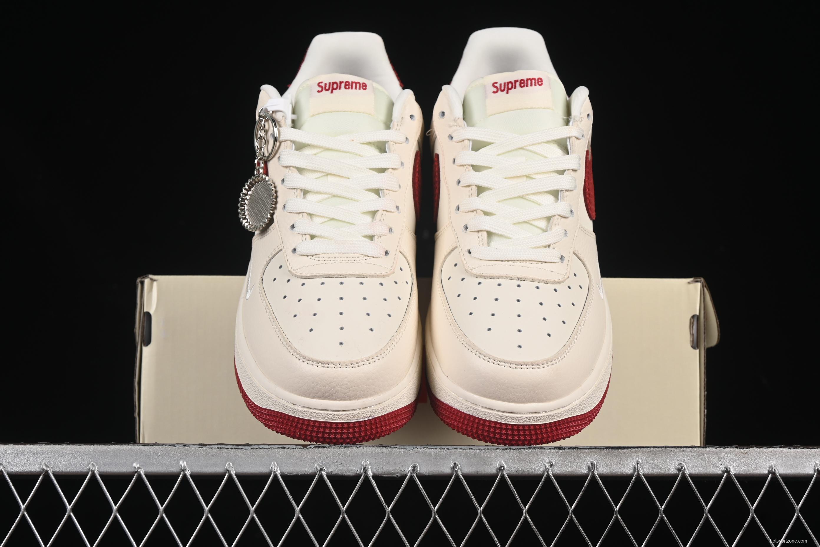 Nike Air Force 1 '07 Low Supreme Collaboration Sneakers with Red Snake Swoosh - DF0188-040
