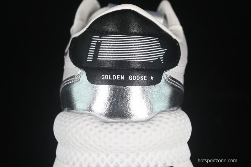 Golden Goose Marathon Comfortable Low-Top Lifestyle Sneakers in White Black Silver - H8D4