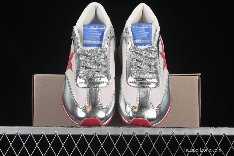 Golden Goose Marathon White Red Silver Comfortable Low-Top Lifestyle Sneakers - H8D4