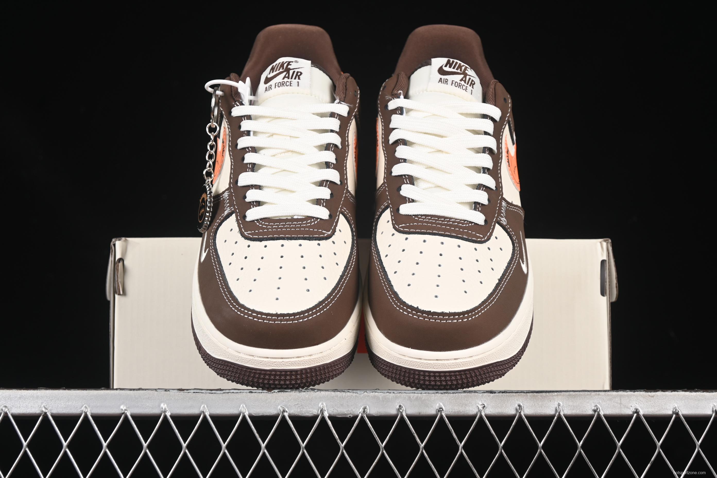 Nike Air Force 1 '07 Low Collaboration Dark Brown Swoosh Casual Sneakers - KK1988-080