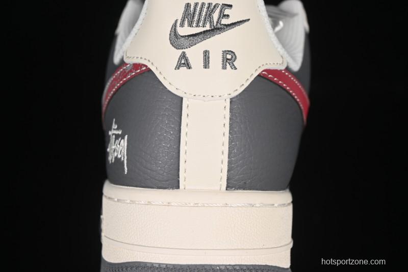 Nike Air Force 1 '07 Low Stussy Collaboration Render Red Swoosh Casual Sneakers - XS1958-573