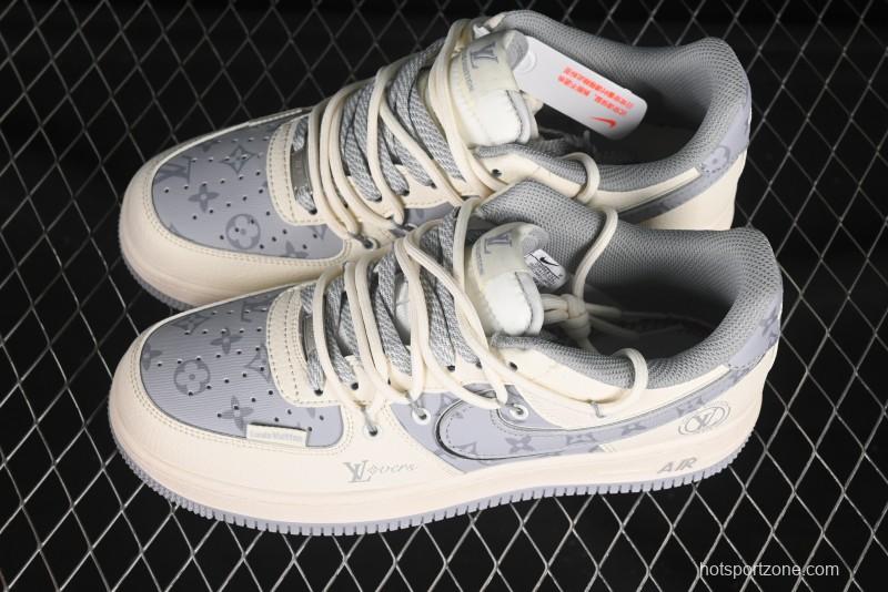 Nike Air Force 1'07 Low LV Collaboration Grey Print Drawstring Casual Sneakers - DM6868-062