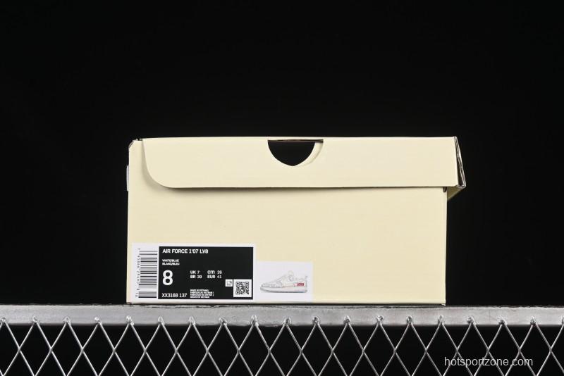 Nike Air Force 1'07 Low Supreme Co-branded Blue and White Casual Sneakers - XX3168-137