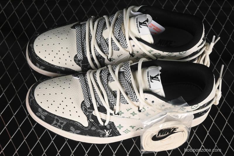 Nike Travis Scott x Fragment Design x Air Jordan 1 Low OG SP AJ1 LV Collaboration Black Denim Low-Top Casual Sneakers - YX5066-323