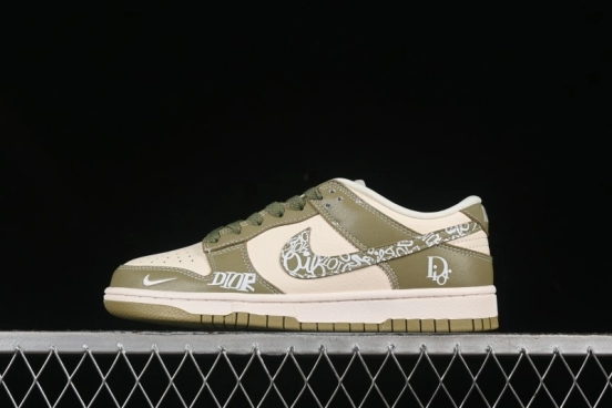Nike SB Dunk Low Dior Graffiti Green Swoosh Anniversary Custom Low Top Casual Skate Shoes - KK1333-044