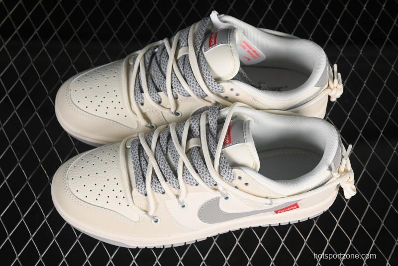 Nike SB Dunk Low Sup Anniversary Customized Low-Top Casual Skate Shoes with Strap and Grey Swoosh - DM6868-091
