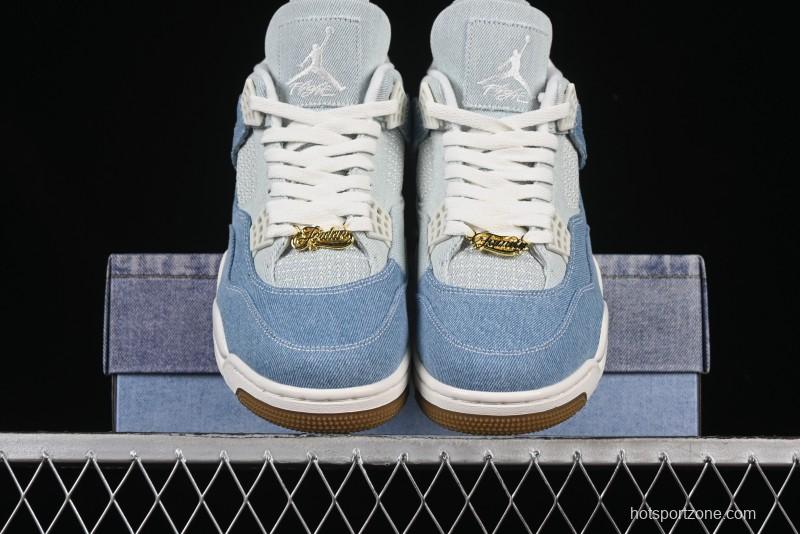 Nike Air Jordan 4 Retro Denim "Worn Blue" Sneakers with Distressed Wash Finish - IB6716-100
