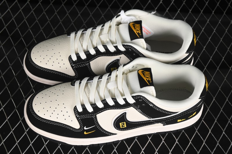 Nike SB Dunk Low Fendi Collaboration Black White Black Swoosh Anniversary Custom Low-Top Skate Shoes - LW1818-115