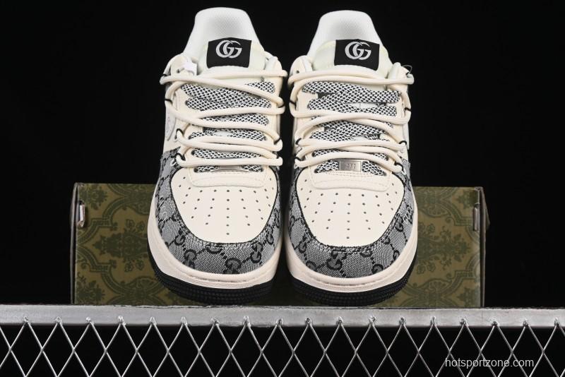 Nike Air Force 1'07 Low Gucci Collaboration Grey Pattern Drawstring Casual Sneakers - YX5066-319