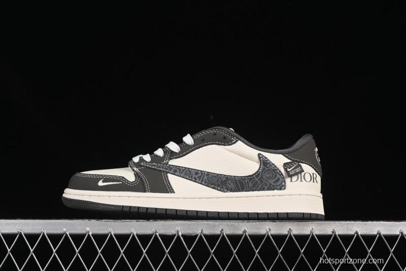 Nike Travis Scott x Fragment Design x Air Jordan 1 Low OG SP AJ1 Dior Collaboration Beige Swoosh Low-Top Casual Sneakers - XS2024-039