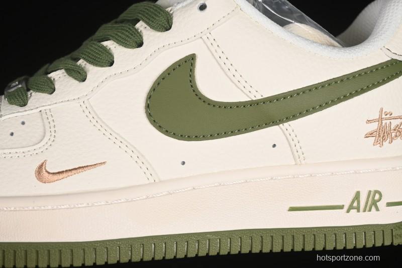 Nike Air Force 1 '07 Low Stussy Collaboration Green Swoosh Gold Embroidery Casual Sneakers - XX3168-151