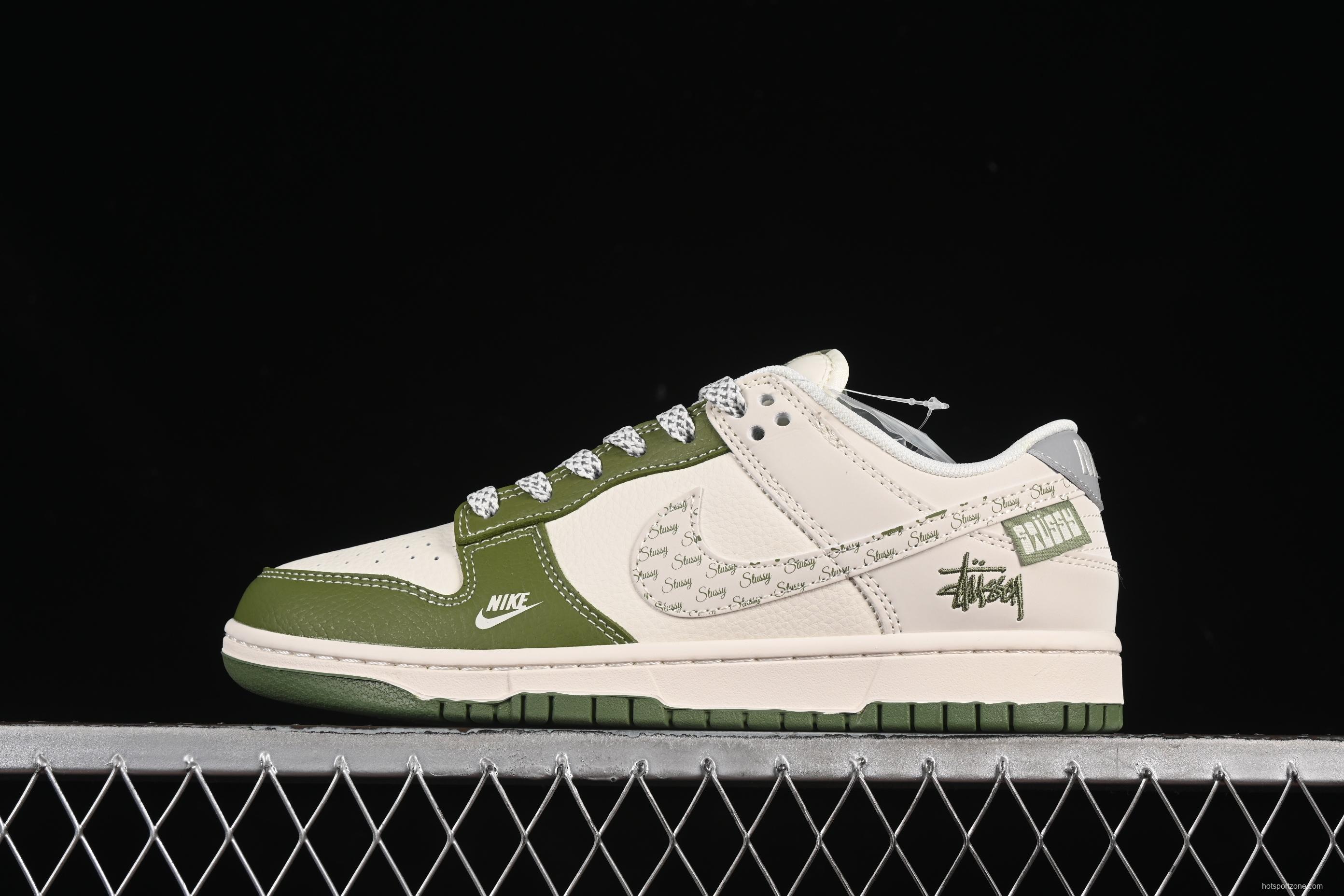 Nike SB Dunk Low Stussy Collaboration Army Green Swoosh Anniversary Custom Low-Top Casual Skate Shoes - XS6089-592