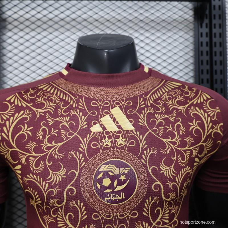 Player Version 2025 Algeria Burgundy with Gold Ornamental Pattern Jersey