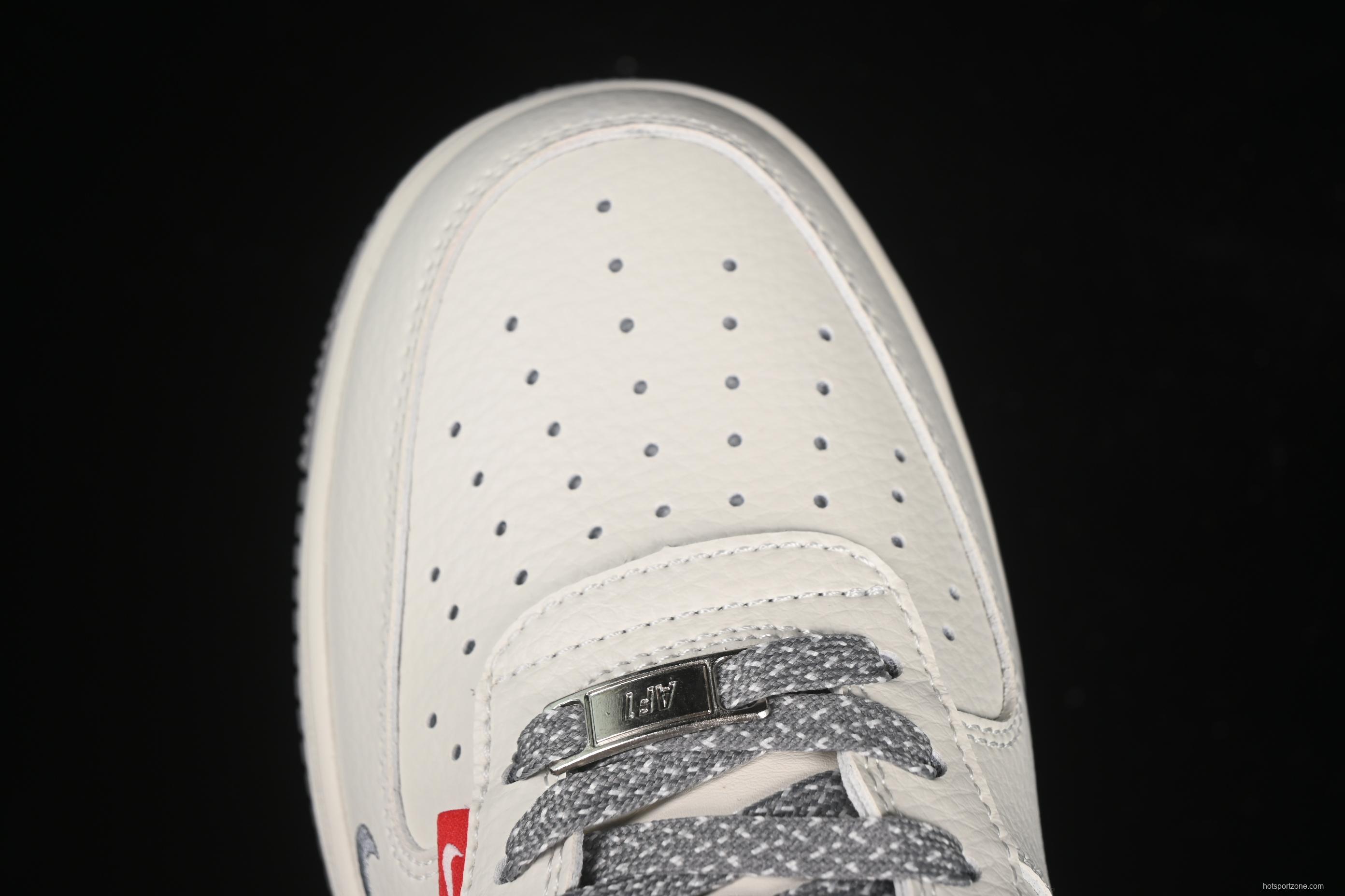 Nike Air Force 1'07 Low Stussy Collaboration Grey Swoosh Grey Base Red Label Casual Sneakers - CS5288-008