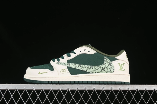 Nike Travis Scott x Fragment Design x Air Jordan 1 Low OG SP AJ1 LV Collaboration Green Swoosh Low-Top Lifestyle Casual Sneakers - XS2024-061