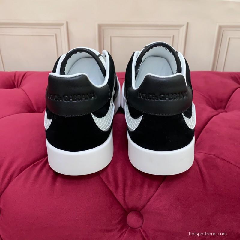 2025 Unisex Dolce & Gabbana Black White Mesh Leather Sneakers